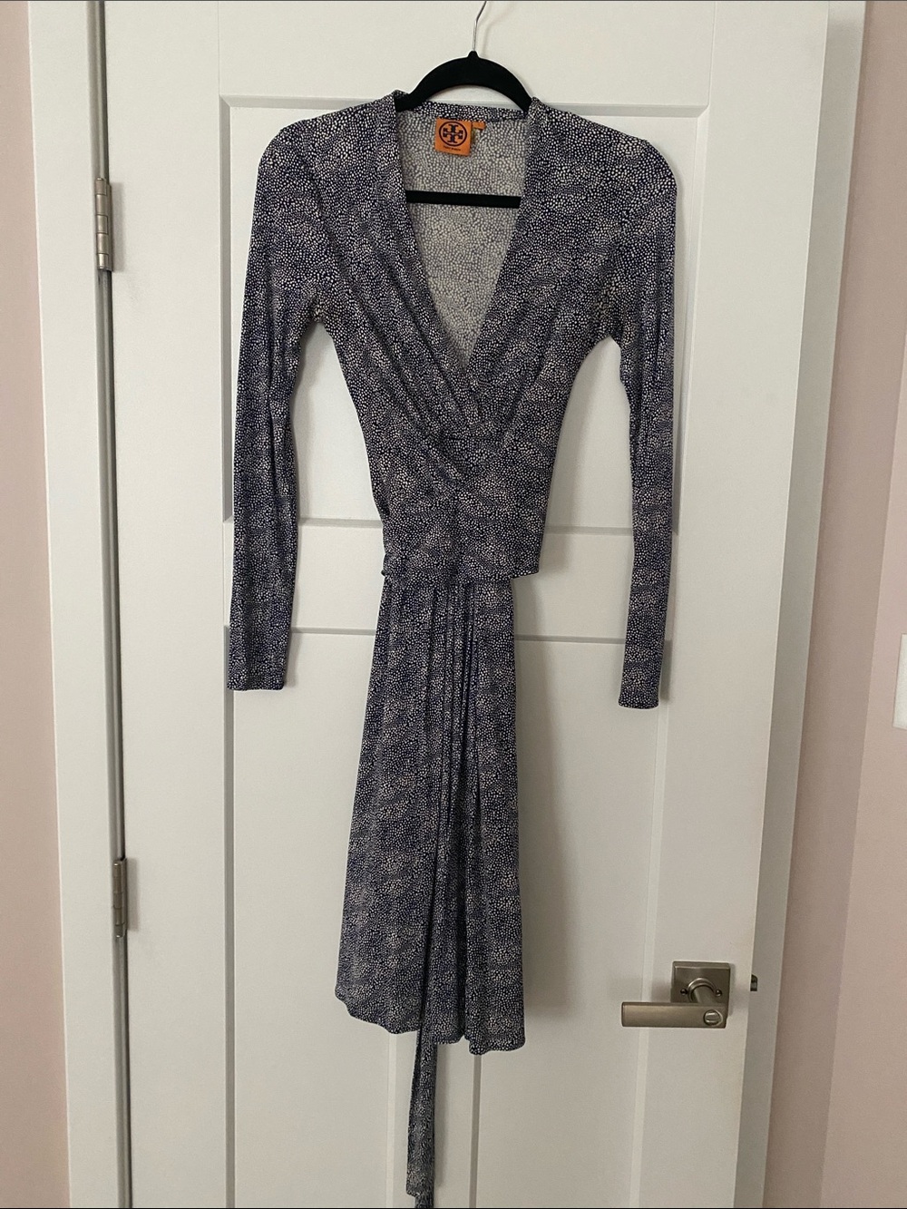 Tory Burch Navy Microdot Wrap Midi Dress